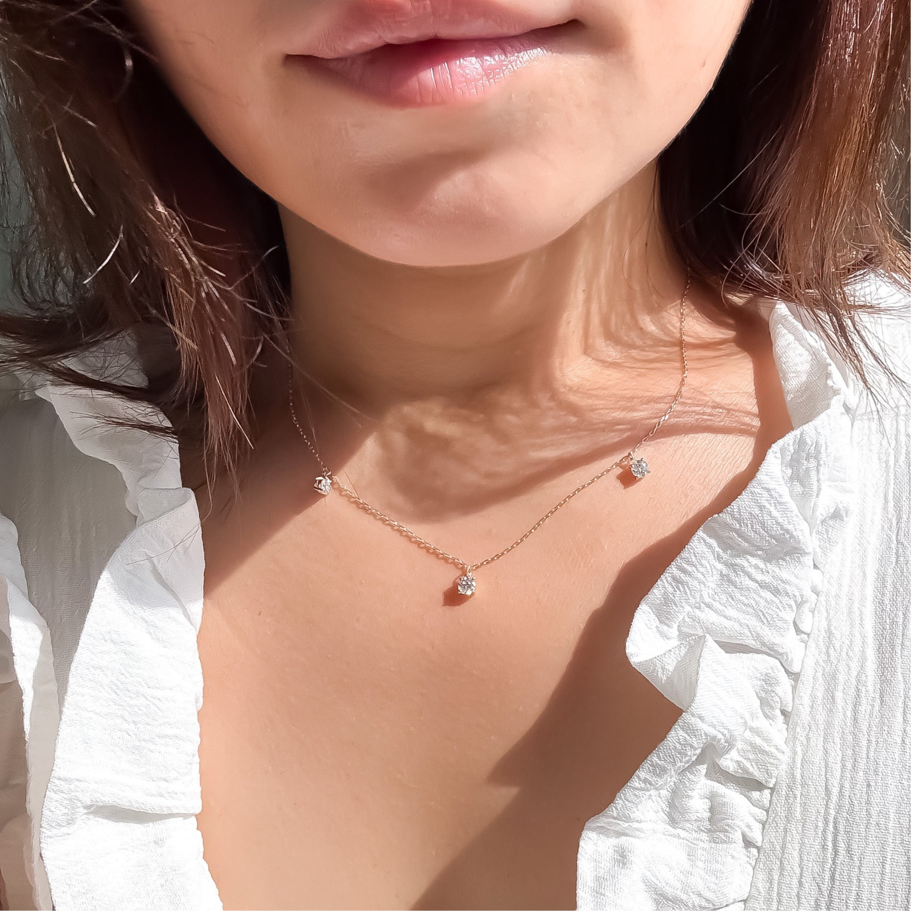 K10YG・Trio Glow《モアサナイトダイアモンド|Moissanite Diamond》ネックレス