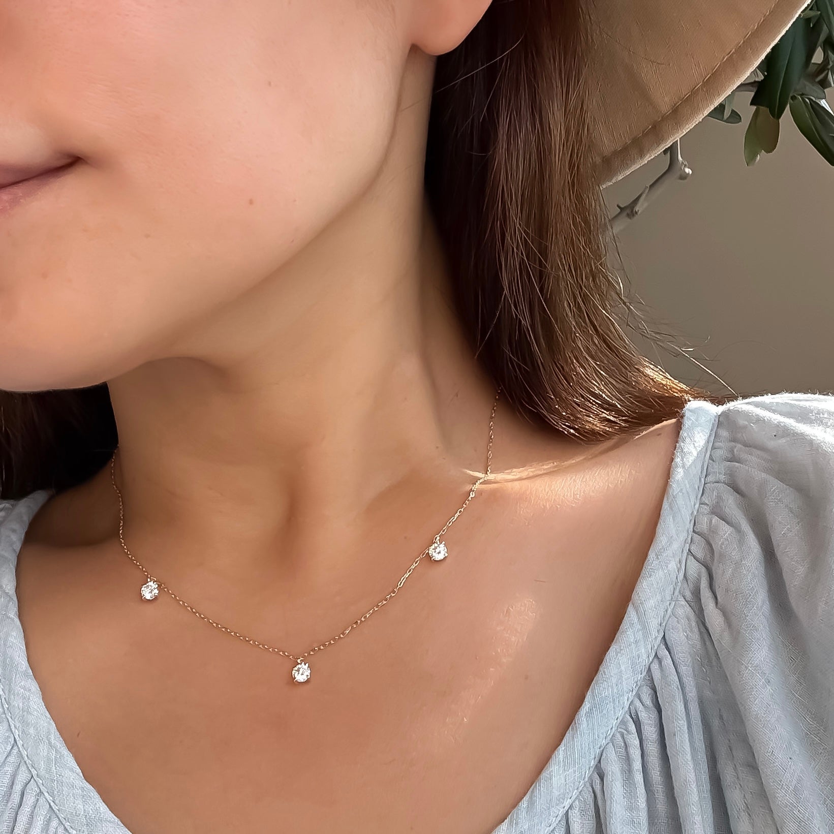 K10YG・Trio Glow《モアサナイトダイアモンド|Moissanite Diamond》ネックレス