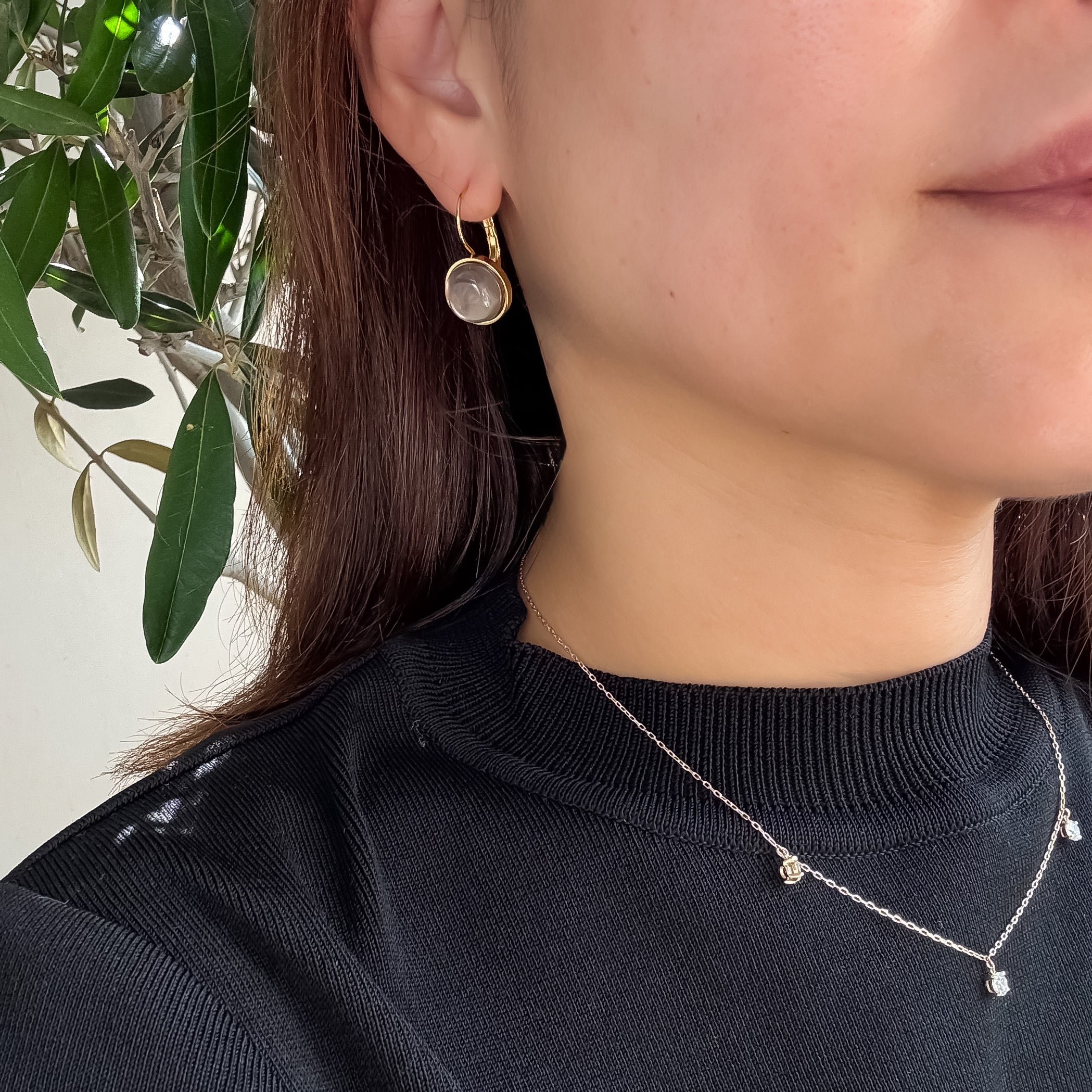 《スモーキークォーツ|Smoky Quartz》× 《シェル|Shell》ゴールドピアス/天然石フレンチフックピアス大/Anuenue✴︎jewelry