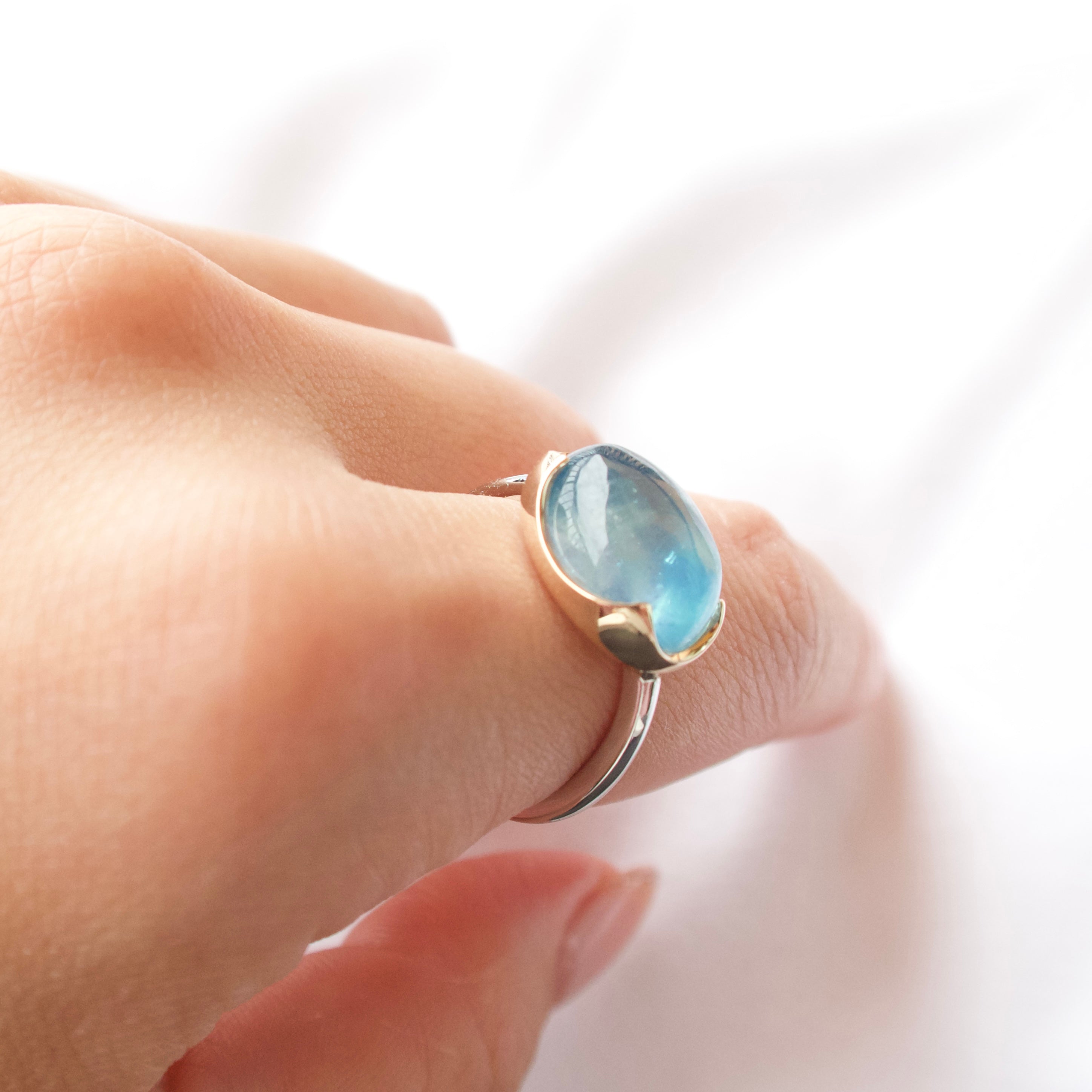 《アクアマリン｜Aquamarine》　

海の光を閉じ込めたカボション天然石リング I