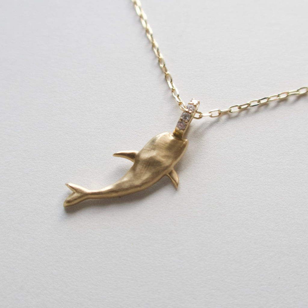 《イルカ／クジラ｜Dolphin & Whale》14KYG ダイヤモンドネックレストップ