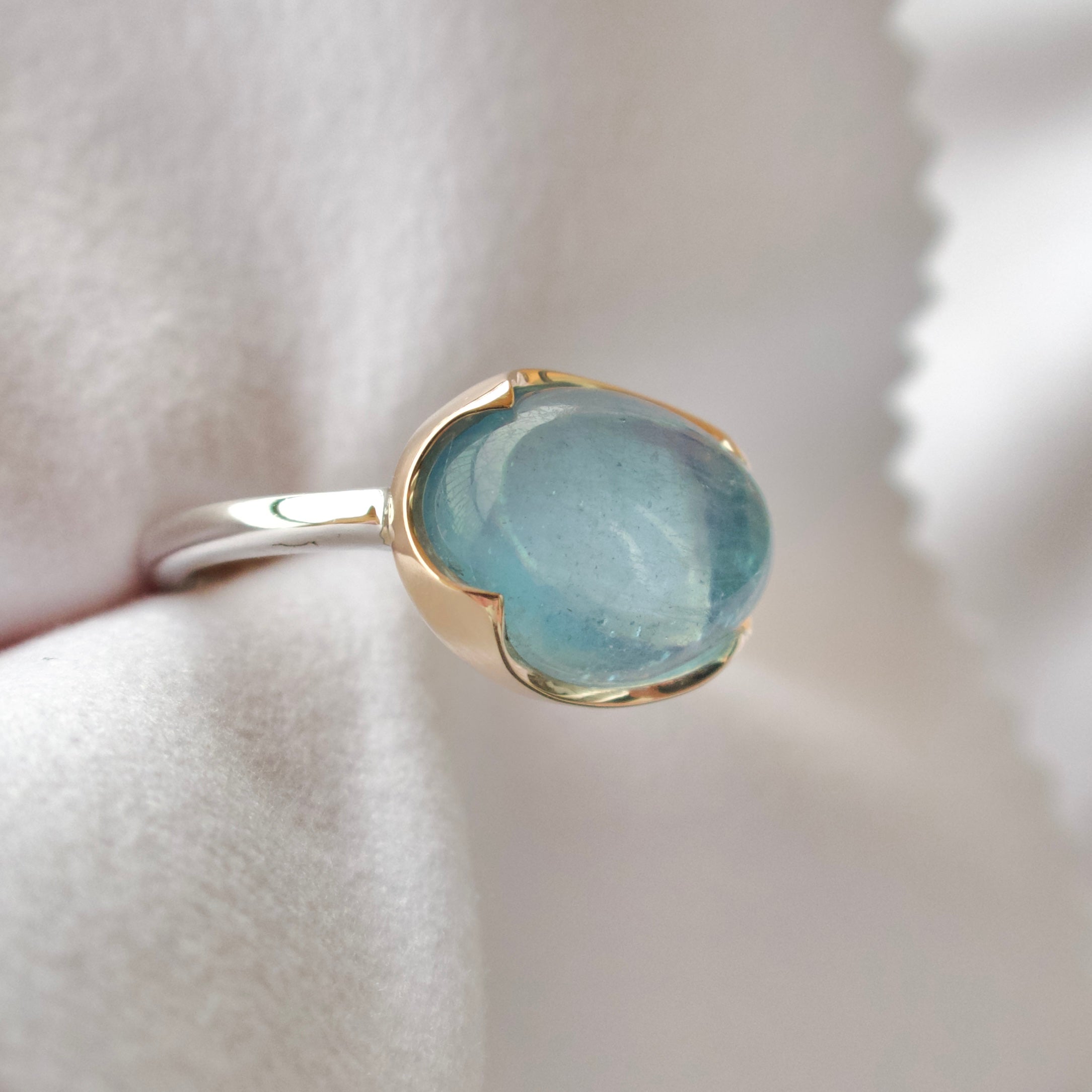 《アクアマリン｜Aquamarine》　

海の光を閉じ込めたカボション天然石リング I