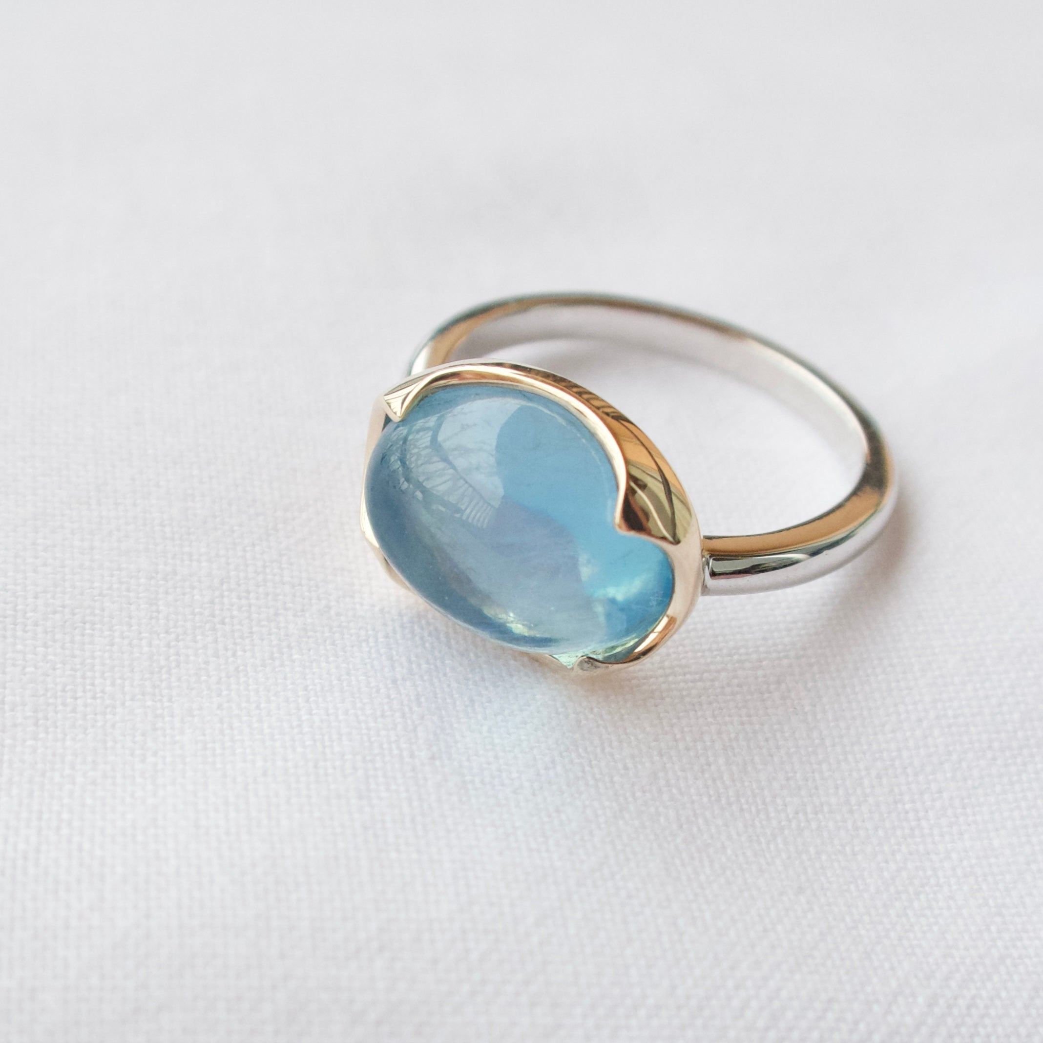 《アクアマリン｜Aquamarine》
海の光を閉じ込めたカボション天然石リングII
