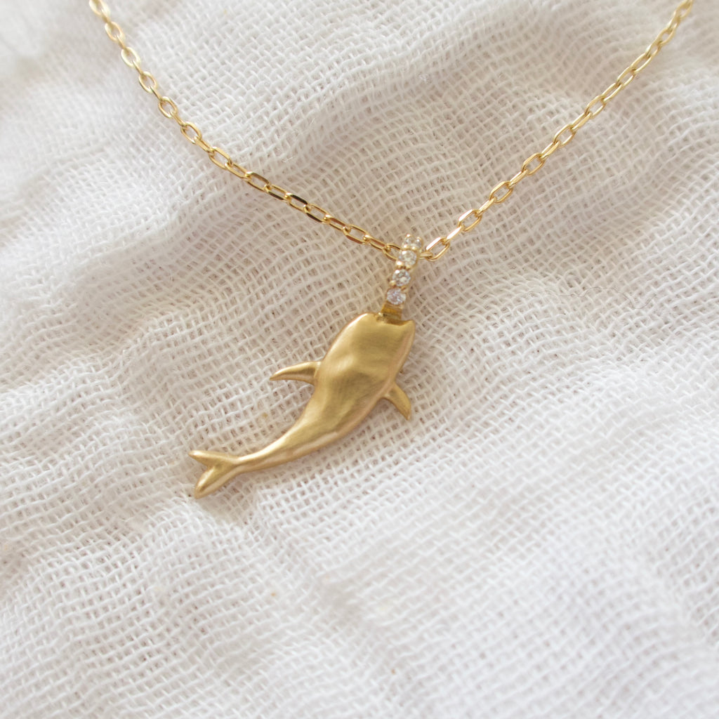 《イルカ／クジラ｜Dolphin & Whale》14KYG ダイヤモンドネックレストップ