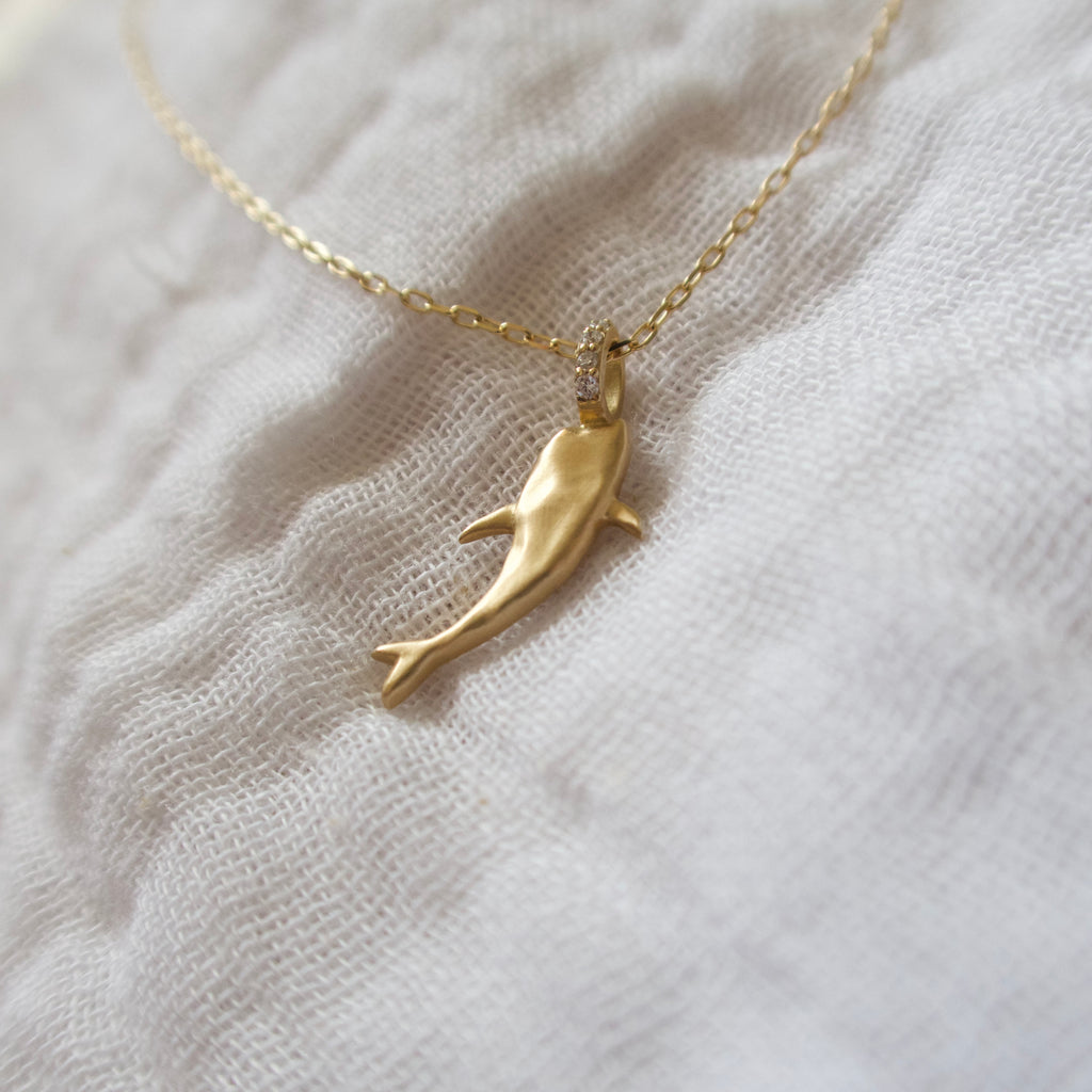 《イルカ／クジラ｜Dolphin & Whale》14KYG ダイヤモンドネックレストップ