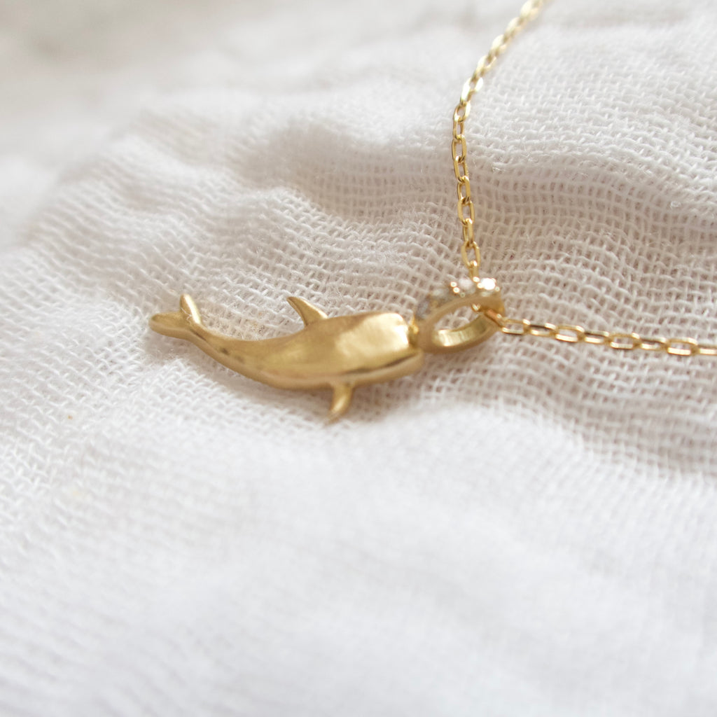 《イルカ／クジラ｜Dolphin & Whale》14KYG ダイヤモンドネックレストップ