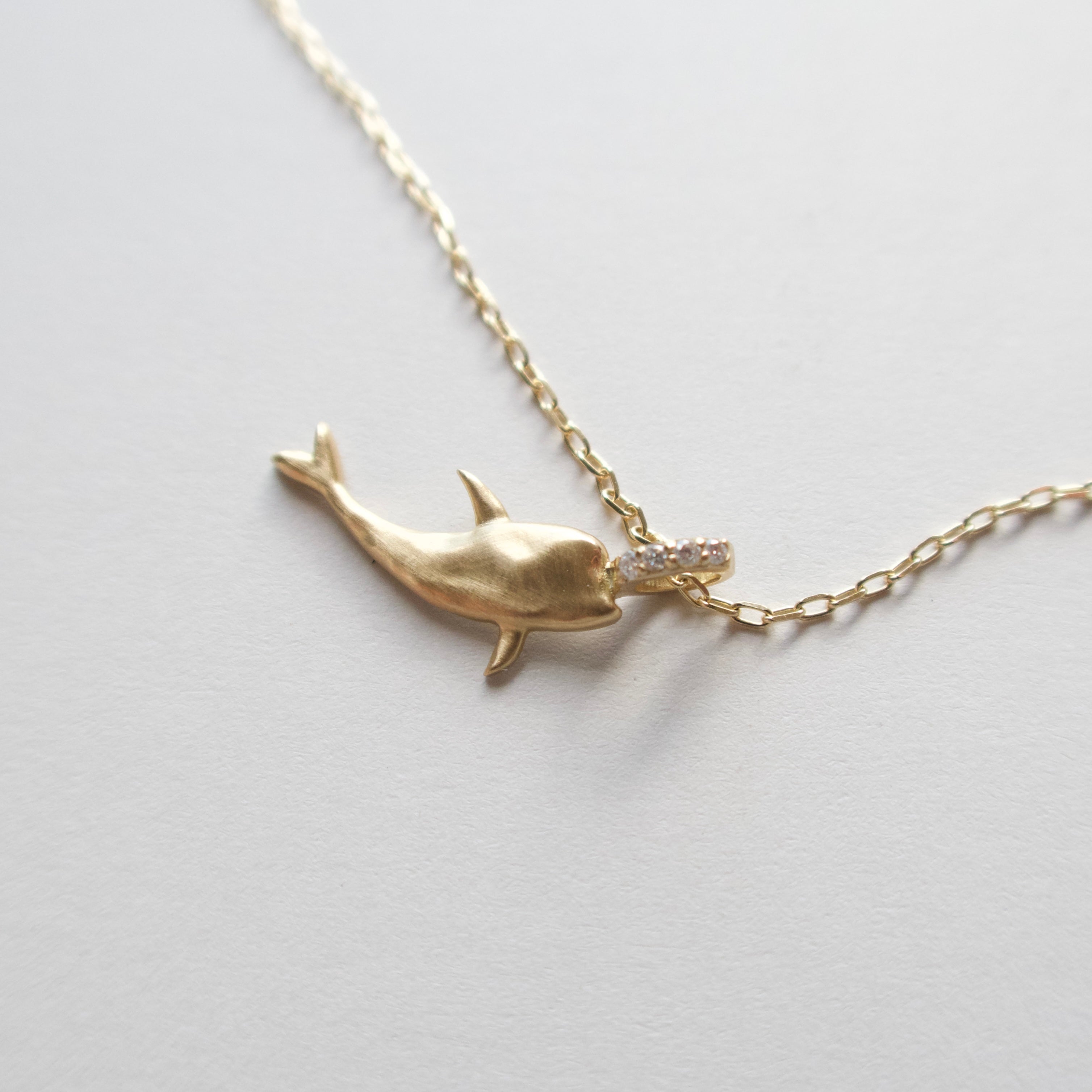 《イルカ／クジラ｜Dolphin & Whale》14KYG ダイヤモンドネックレストップ
